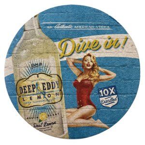 Craft Beer Coaster Deep Eddy Vodka Lemon Pinup Bathing Beauty Girl Barware Texas
